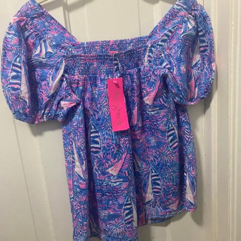 Lilly Pulitzer Sailabration Vibrant Blue and Pink Blouse